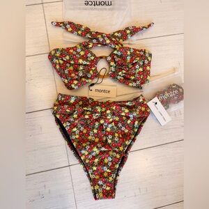 Montce Swim Bikini Set Tori Ties Bandeau Bikini Top & Paula Tie-up Bottom NWT S